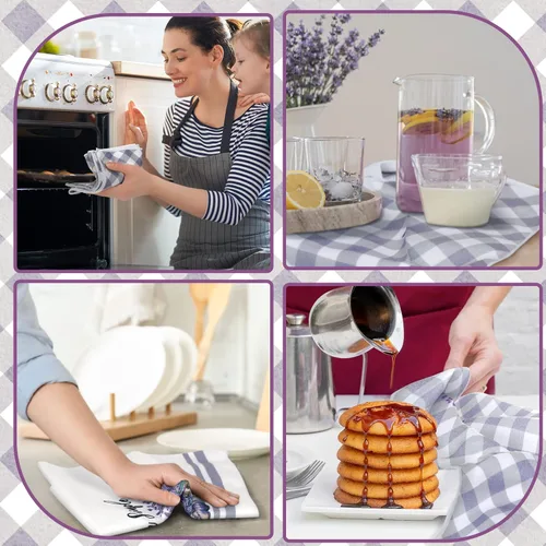 Miniatura 5 de Set de 6 toallas de cocina lavanda púrpura con flores, paños de cocina rústicos absorbentes, toallas de mano lavanda para té, de 24 x 16 pulgadas
