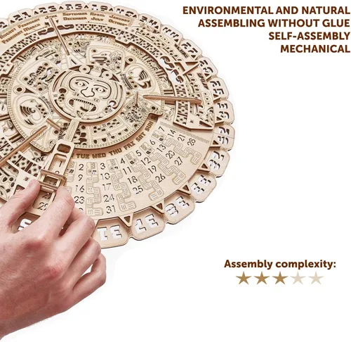 Miniatura 5 de Wood Trick - Kit de modelo mecánico de madera de calendario maya de pared - 41 cm - Rompecabezas de madera 3D para adultos, constructor