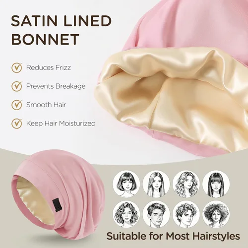 Miniatura 4 de 2 gorros de satén para dormir para mujer, Multi Adjustable Slouchy Beanie Hat, Night Sleep Cap Hair Wrap for Curly & Natural Hair