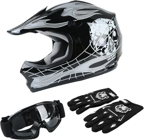 TCT-MOTORPARTS DOT - Casco de motocross para niños y jóvenes, casco de cara completa para motocross, ATV, todoterreno, casco de cuatro ruedas, Negro