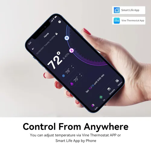 Miniatura 7 de Vine Termostato inteligente programable TJ-560 de 4 pulgadas con pantalla táctil completa para el hogar con control de aplicaciones, ahorro