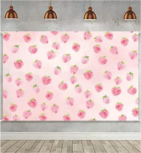 Telón de fondo de fresa rosa para niñas, decoración de fiesta de cumpleaños, fondo de fotografía de fresa, suministros de baby shower, decoración de