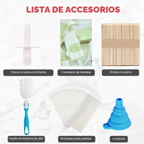 Miniatura 5 de Miaowoof Moldes caseros para paletas de hielo, fabricante de paletas de hielo de silicona de 10 cavidades sin BPA, con 50 palitos, 50 bolsas, 10 Rojo