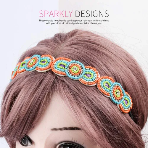 Miniatura 5 de Teenitor 6CS - Diademas elásticas para mujer, con cuentas de diamantes de imitación, diademas de joyería vintage para niñas, accesorios