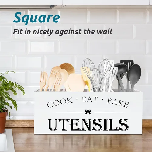 Miniatura 5 de Suli Soporte extra grande para utensilios de cocina con 4 compartimentos, organizador de utensilios de madera para encimera, decoración de cocina