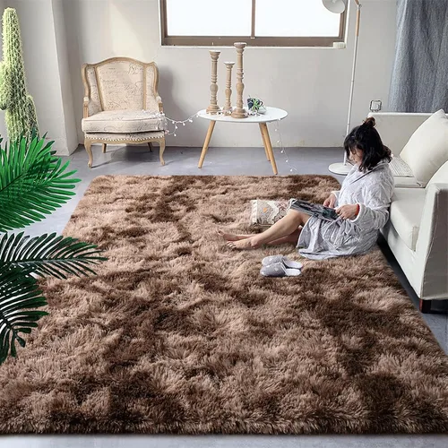 Miniatura 10 de DweIke Alfombras Shag Esponjosas Azules para Dormitorio Sala de Estar, 5x8 Grande Suave Felpa Tie-Dye Azul Cielo para Niñas y Niños, Alfombra Azul