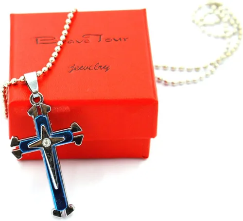 Miniatura 4 de Brave Tour Collar de cruz de acero de titanio para hombre, Aleación de acero, vidrio