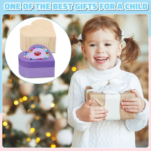 Miniatura 7 de Kigley Juego de 6 cajas de madera para pintar tu propio corazón, caja de joyería de madera sin acabar, cajas en forma de corazón para el día de San