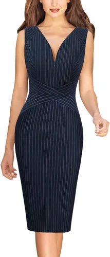 VFSHOW Elegante vestido ajustado con cuello en V y cremallera frontal para mujer, ajustado, para trabajo, negocios, oficina, vestido tipo tubo