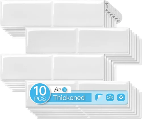 Miniatura 11 de Art3d Peel and Stick Backsplash, 10 unidades de azulejos de metro adhesivos y pegables engrosados, azulejos de cerámica sintética para cocina, baño