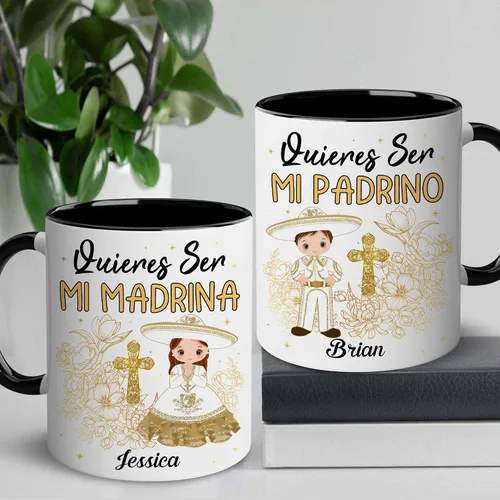 Miniatura 2 de WHIDOBE Juego de tazas de propuesta de padrinos personalizados, juego de tazas de padrino de bautizo personalizado, Bautizo Recuerdos Juego De 2
