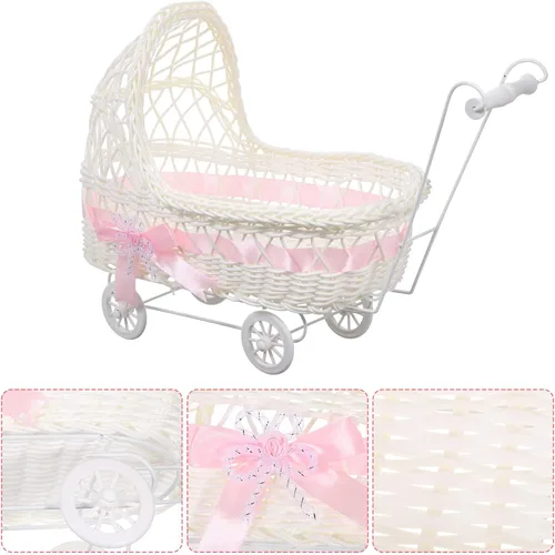 Miniatura 8 de Cesta de mimbre de mimbre de imitación para cochecito de bebé, con forma de carrito, cesta multiusos de caramelo para baby shower, fiesta