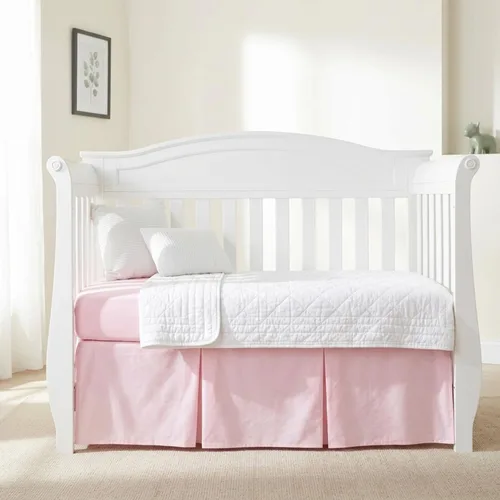 Miniatura 3 de EVERYDAY KIDS Falda plisada para cuna, color rosa claro; falda de cama de cuna de 100% algodón natural para bebés, niños y niñas; volantes para cuna