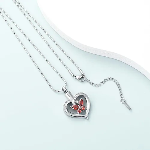 Miniatura 26 de Imrsanl Collares de urna de mariposa para mujeres y niñas, joyería de cremación con piedra natal, colgante para cenizas humanas, medallón