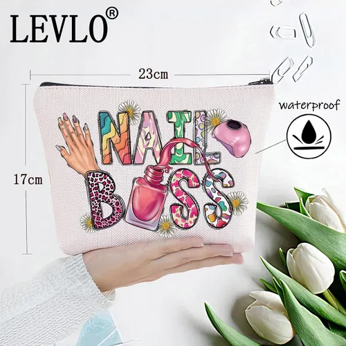 Miniatura 2 de LEVLO Nail Boss Bolsa de maquillaje cosmética para técnicos de uñas, regalo para artistas de uñas, bolsa con cremallera, bolsa de tecnología