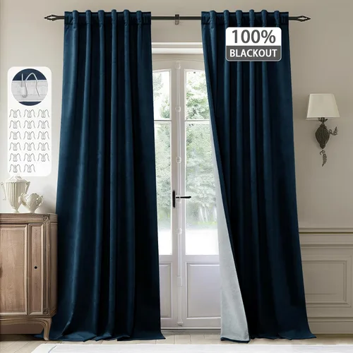Miniatura 38 de StangH Cortinas de terciopelo súper suaves con pestaña trasera, cortinas azul marino para puerta corredera, decoración de lujo, cortinas opacas