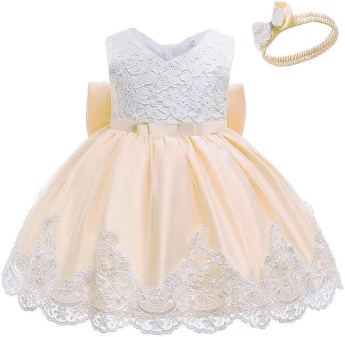 Miniatura 17 de Vestidos de encaje para concursos de niñas bebés de 0-2 años, vestido bordado para fiestas con diadema