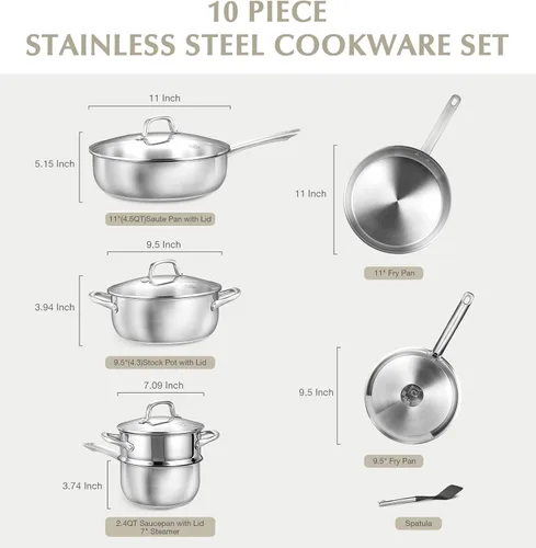 Miniatura 5 de KOCH SYSTEME CS Juego de utensilios de cocina de acero inoxidable de 10 piezas, ollas y sartenes de acero inoxidable 18/10 para cocina profesional