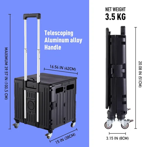 Miniatura 4 de SUBICOO Carrito utilitario plegable portátil con ruedas, carrito de compras, caja de herramientas plegable, con tapa, en 4 ruedas giratorias