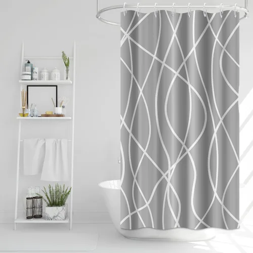 Miniatura 34 de Cortina de ducha pequeña a rayas gris claro degradado para baño, 36 x 72 pulgadas, juego de cortina de ducha geométrica para cabina de RV