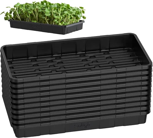 Miniatura 8 de SOLIGT Paquete de 10 bandejas de inicio de semillas extra gruesas y resistentes, bandejas de cultivo de microverdes, bandeja de germinación