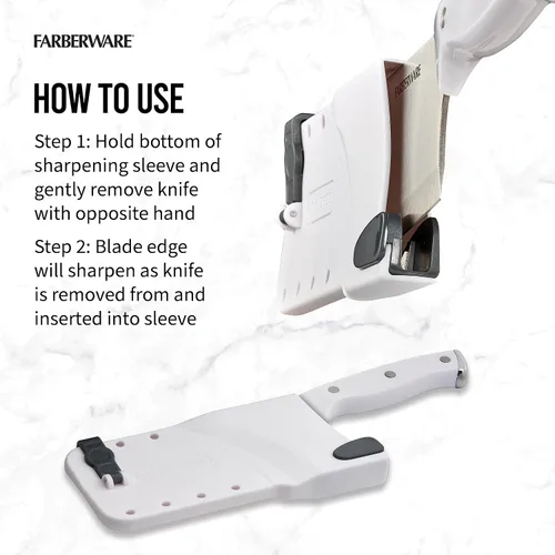Miniatura 6 de Farberware - Cuchilla de 6 pulgadas con funda autoafilable EdgeKeeper, hoja de acero inoxidable de alto carbono, mango blanco de triple remache