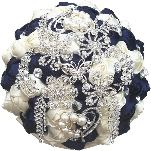 Miniatura 6 de Sharebeauty Ramo de novia de satén hecho a mano para lanzar ramo de boda, ramo de flores artificiales