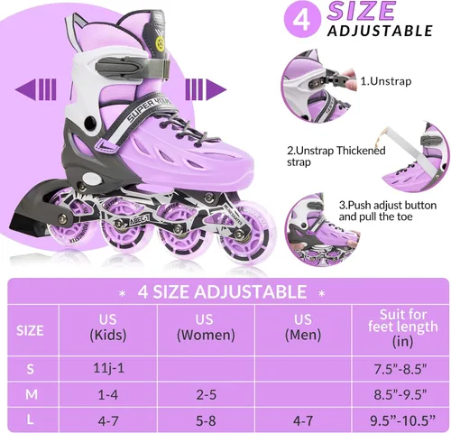 Miniatura 3 de SUPER YOUNGSTER Patines en línea ajustables para niños y niñas de 4 a 12 años con ruedas iluminadas, patines en línea para niños y niñas Púrpura