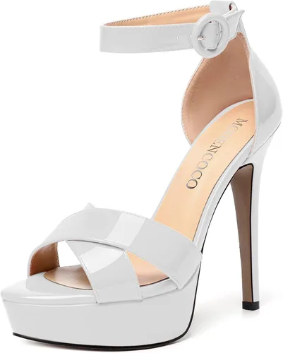 Miniatura 106 de MODENCOCO Sandalias de boda con correa de tobillo sexy para mujer, con plataforma y puntera abierta, tacón de aguja y tacón alto, zapatos de vestir