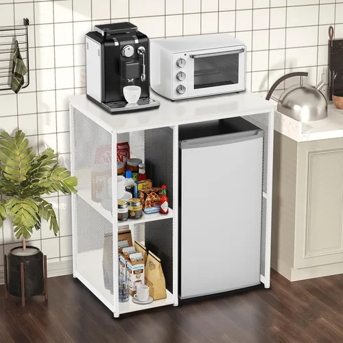 KirKical Gabinete de Bar de Café de 3 Niveles con Espacio para Mini Refrigerador, Soporte de Microondas de Estilo Simple Estante de Panadería, Blanco