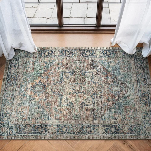 Miniatura 33 de Bloom Rugs Alfombra lavable antideslizante de 2 x 3 pies, color azul/verde/mandarina, alfombra tradicional oriental para sala de estar, dormitorio