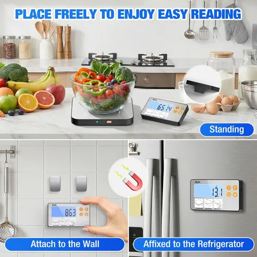 Miniatura 3 de Diyife - Báscula de alimentos dividida recargable, 33 libras con pantalla dividida, 1 g/0.1 oz de alta precisión, acero inoxidable 304 de grado