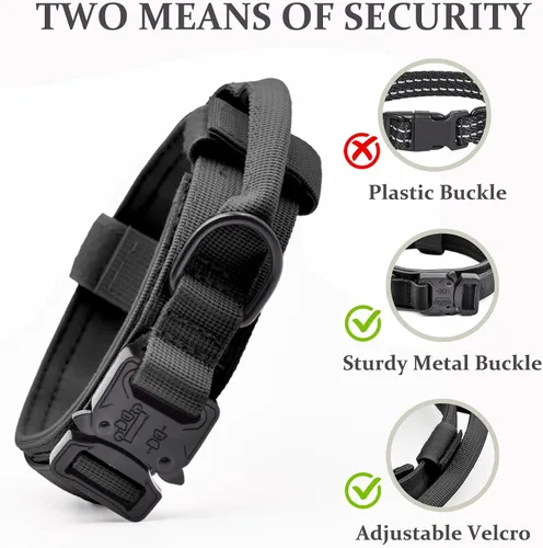 Miniatura 4 de Collar táctico para perro, collar ajustable de nailon para entrenamiento militar con mango de control y hebilla metálica de liberación rápida pesada