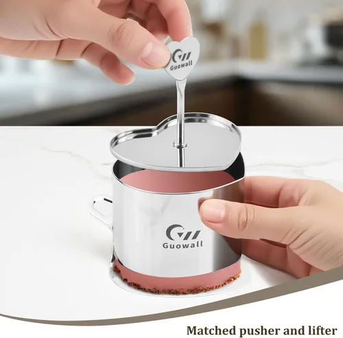 Miniatura 2 de Paquete de 2 Aros para Pastel Sin Costuras en Forma de Corazón Molde para Hornear Mousse de Acero Inoxidable Molde de Comida Incluyendo 1 Empujador