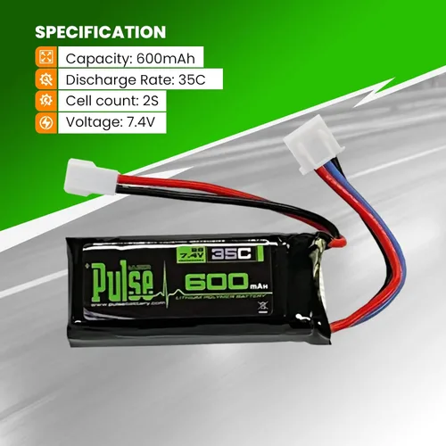 Miniatura 4 de Pulse 600mah 2S 7.4V 35C LiPo Batería Molex 51005 compatible con Furitek Fury FX118, HobbyPlus CR18P EVO, FMS FCX24 K5, FMS FCX24 Smasher V