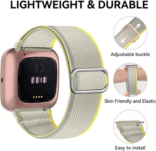 Miniatura 2 de Paquete de 5 bandas compatibles con Fitbit Versa 2 para mujeres/Versa Lite/SE, suave banda de nylon trenzada ajustable para un solo bucle