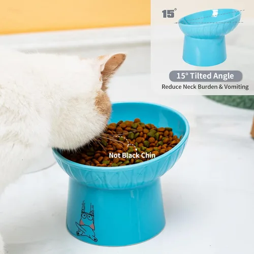 Miniatura 2 de Platos elevados de cerámica para gatos de 6.5 pulgadas extra anchos, cuenco de comida y agua para gatos inclinado y elevado de porcelana, platos
