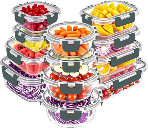 Miniatura 8 de VERONES Juego de 12 paquetes de recipientes de vidrio para almacenar alimentos, recipientes de vidrio herméticos para almuerzos, recipientes