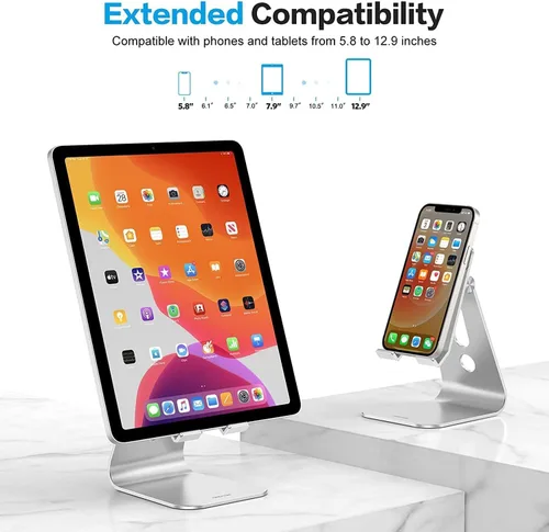 Miniatura 6 de OMOTON Soporte ajustable para tablet de escritorio, brazos más largos mejorados para una mayor estabilidad, soporte para tableta T2 con diseño hueco