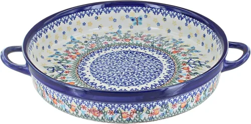 Miniatura 4 de Blue Rose Polaco Cerámica Otoño Burst Panadero Redondo Grande con Asas