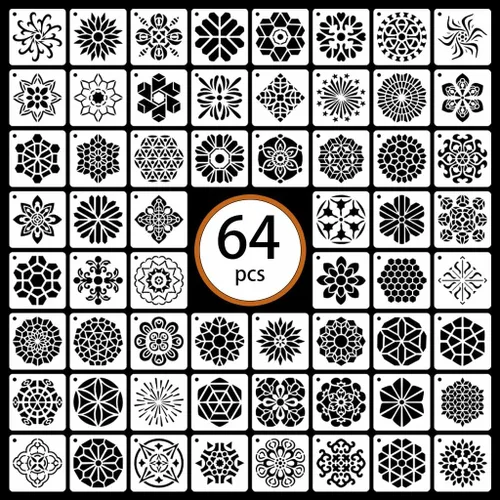 Miniatura 16 de Plantillas de flores para pintar, 64 piezas de plantillas de 3 pulgadas para manualidades, plantillas para pintura en rocas, plantillas de plástico