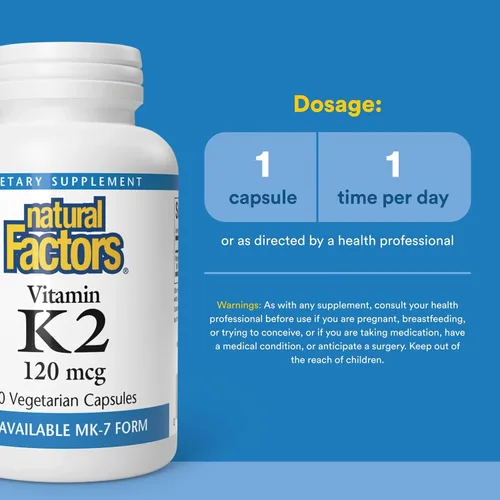 Miniatura 3 de Natural Factors, Vitamina K2 120 mcg, apoya la salud ósea y vascular, 60 cápsulas