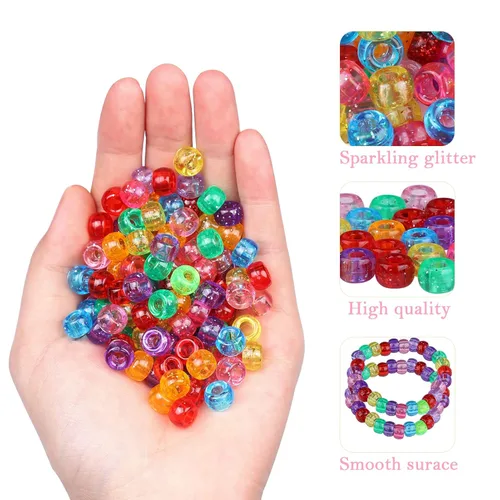 Miniatura 4 de Kit de 1605 trenzas de cabello que incluye 600 cuentas de pony con purpurina de 0.354x0.236 in, 1000 bandas elásticas de goma y 5 cuentas rápidas
