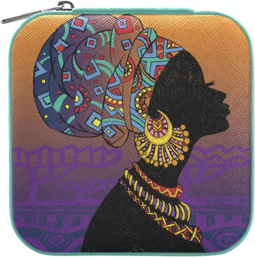 Joyero de viaje pequeño pequeño organizador de joyas para anillos, aretes, collares, niñas, mujeres, hombres, mujeres afroamericanas, color