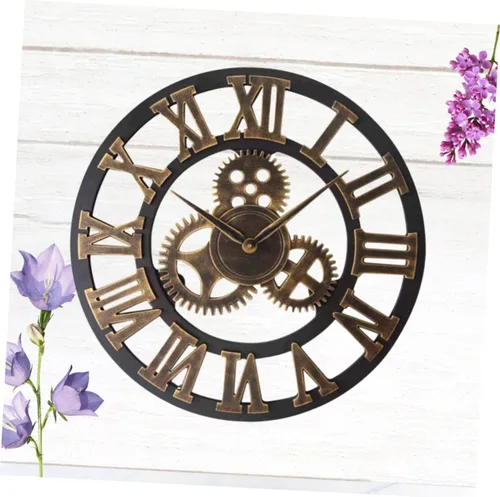 Miniatura 8 de IMIKEYA Reloj de pared vintage steampunk reloj de pared de metal engranaje de pared reloj digital digital de pared silencioso moderno reloj de bambú