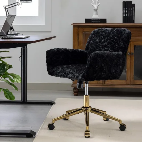 Miniatura 6 de LKTART Silla de escritorio de piel sintética para mujeres y niñas, silla decorativa moderna con ruedas rodantes, sillas tapizadas de maquillaje