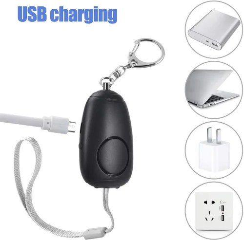 Miniatura 7 de Alarma personal de sonido seguro, alarma personal recargable de emergencia de 130 dB, llavero de alarma de seguridad con 2 luces LED, para mujeres