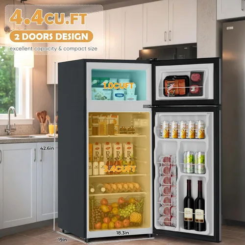 Miniatura 2 de Manastin - Minirefrigerador de 4.4 pies cúbicos con congelador, refrigerador pequeño con 2 puertas para oficina, cocina, dormitorio y recámara