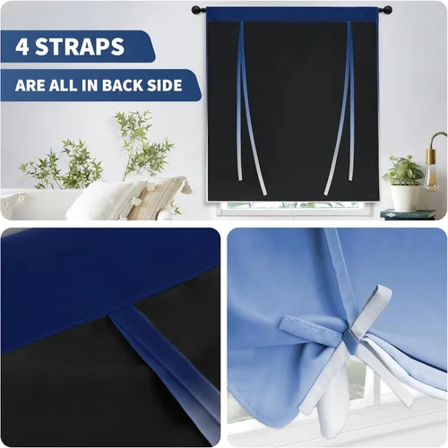Miniatura 6 de COSVIYA Cortinas 100% Opacas Azul Degradado con Lazos Ajustables para Cocina Aislamiento Térmico Oscurecimiento de Habitación Cenefa con Bolsillo