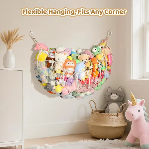 Miniatura 6 de YECAYE Red de animales de peluche, hamaca para decoración de habitación, mejorada de 60 pulgadas para todos los organizadores de muñecas de peluche
